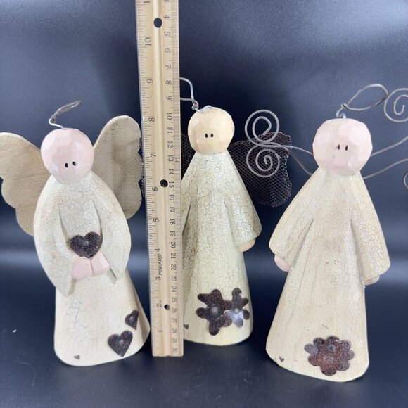 Sarahs Attic Wooden Folk Art Style Resin Angel Family Angels Of Faith Set Of 3 - Picture 3 of 14